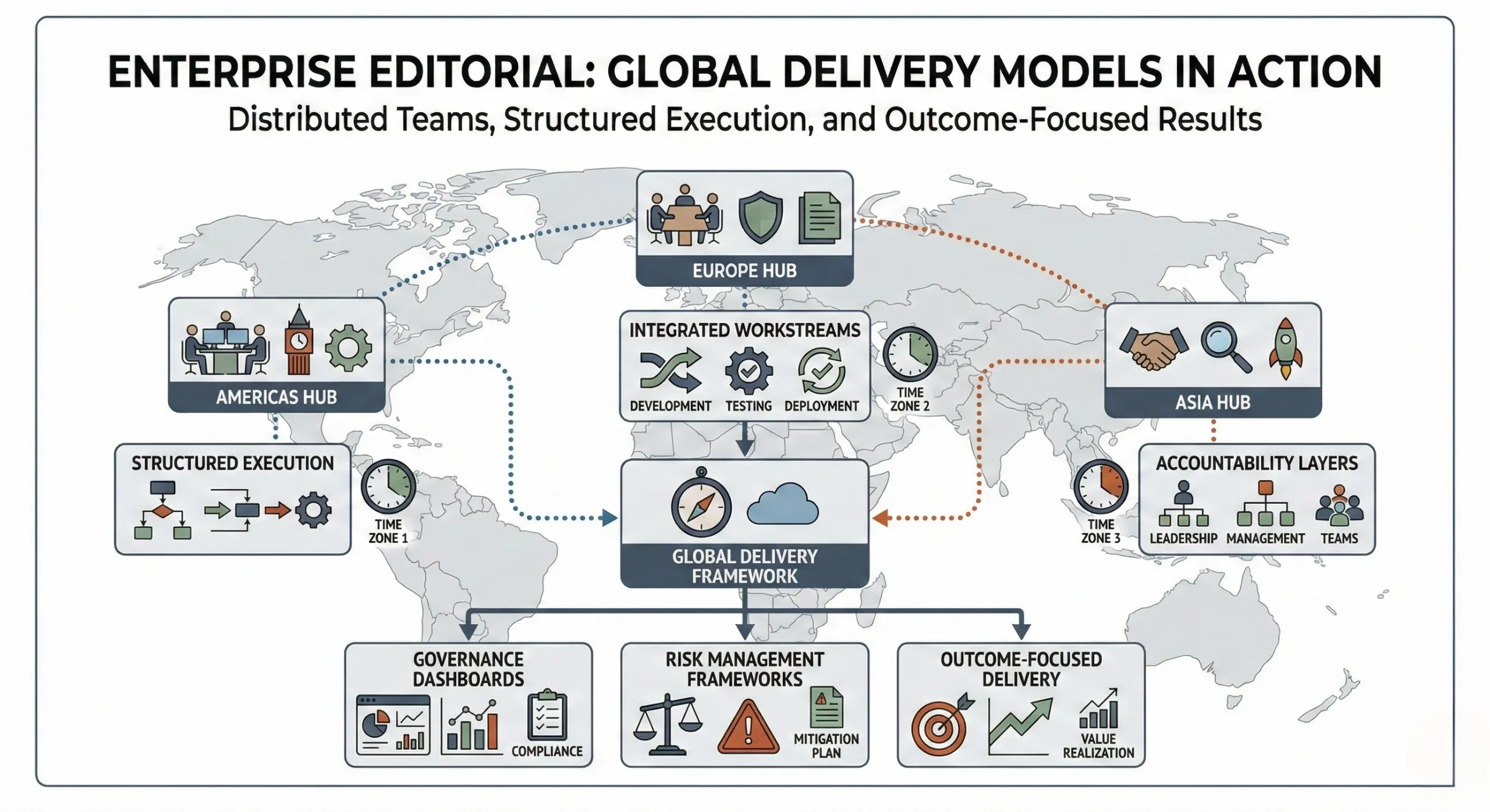 Global enterprise delivery teams collaborating across geographies with integrated governance, execution discipline, and accountability to deliver large-scale programs.