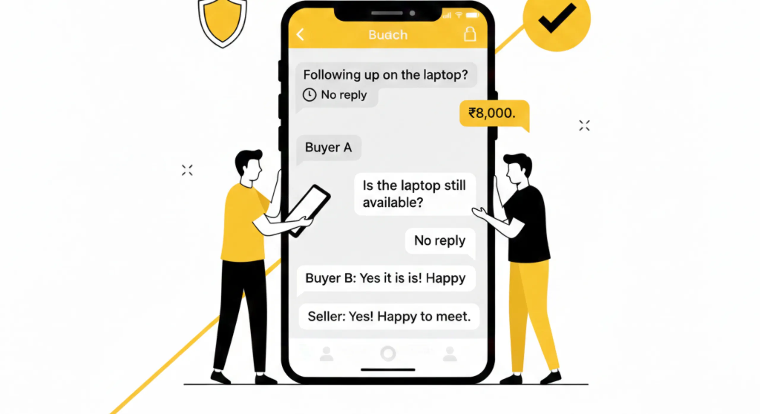 Buyer and seller chatting on local classifieds app after deal discussion