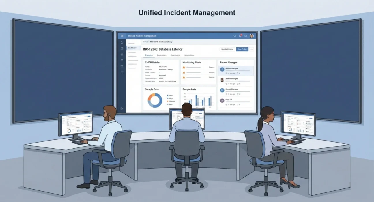Enterprise ticketing system integration with CMDB, monitoring, and identity tools