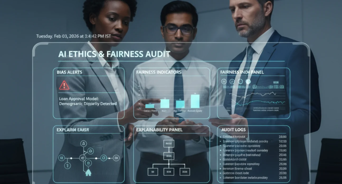 AI ethics in business showing responsible artificial intelligence and fair decision making