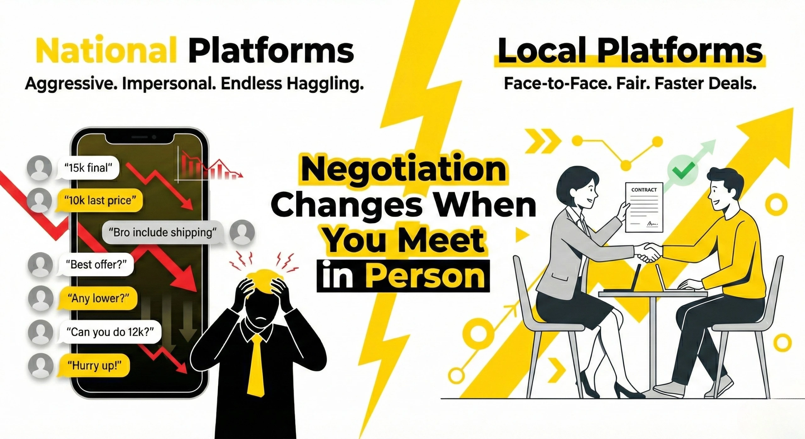 Comparison of local face-to-face negotiation and aggressive national marketplace haggling