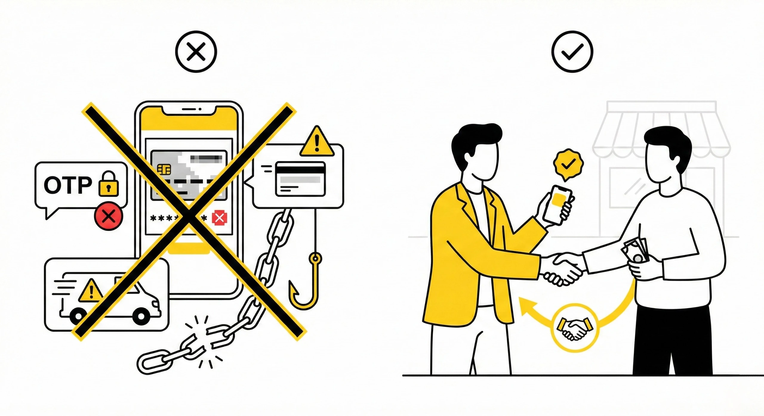 Local buyer and seller completing a safe face-to-face transaction while avoiding common online selling scams.