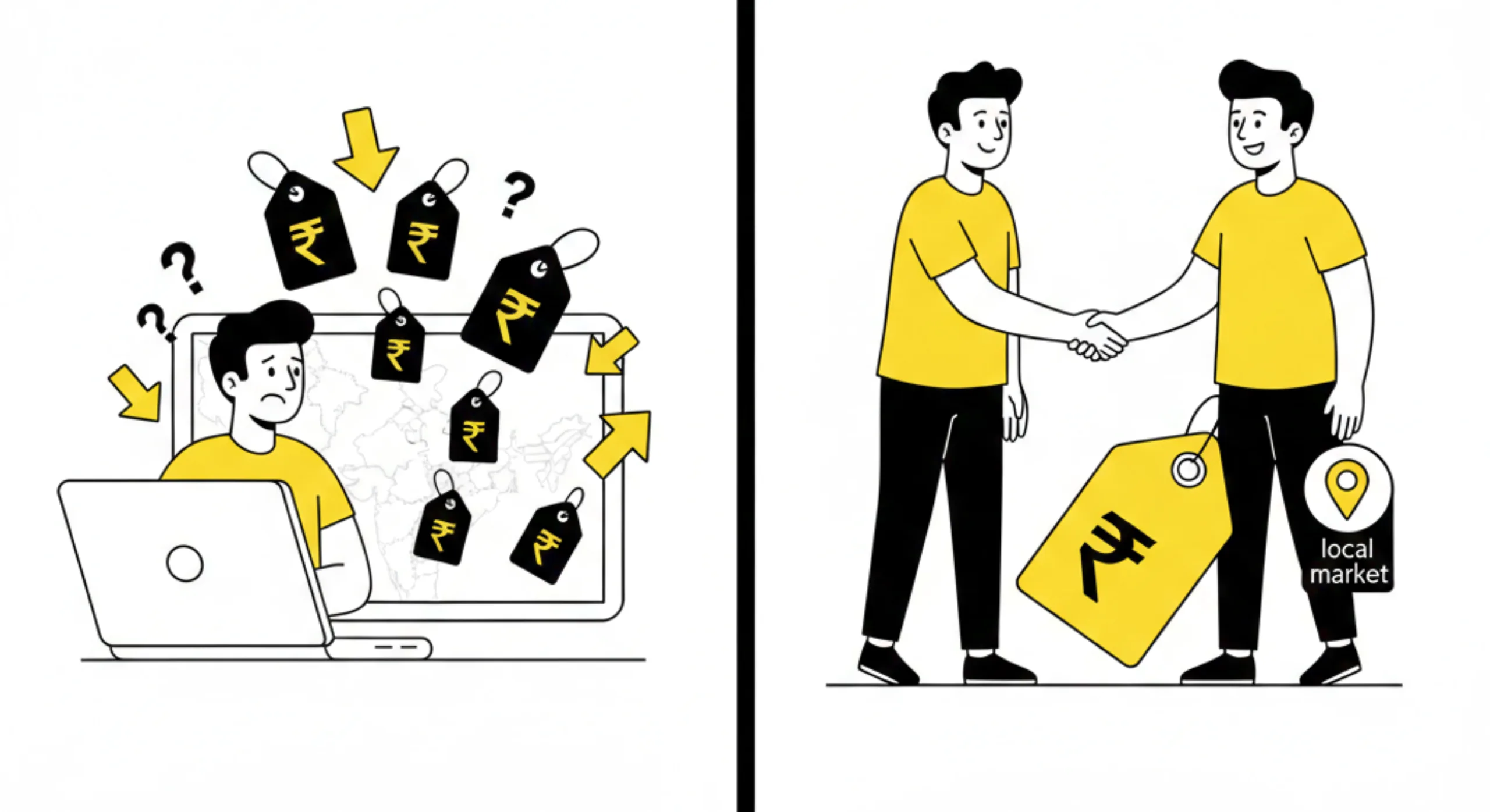 Local pricing for second-hand items with seller comparing online and local market prices
