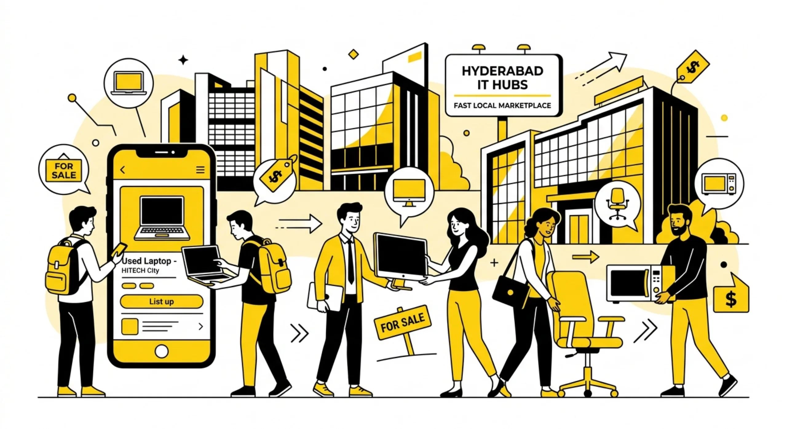Hyderabad IT hub classifieds showing people buying and selling laptops furniture and appliances locally