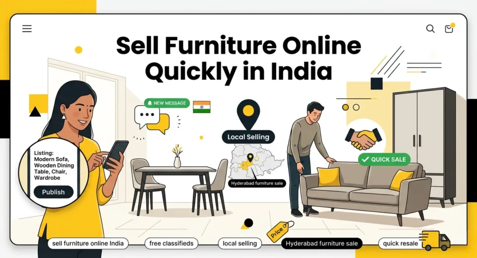 Sell furniture online India using free classifieds for local selling and quick resale in Hyderabad
