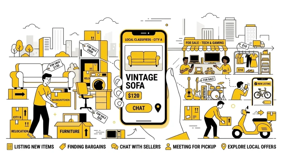 Relocation trends in local classifieds showing furniture and appliances sold during city moves