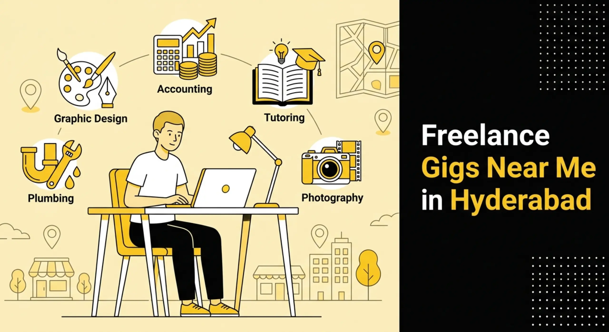 Freelance gigs near me in Hyderabad illustration showing local freelancers and services