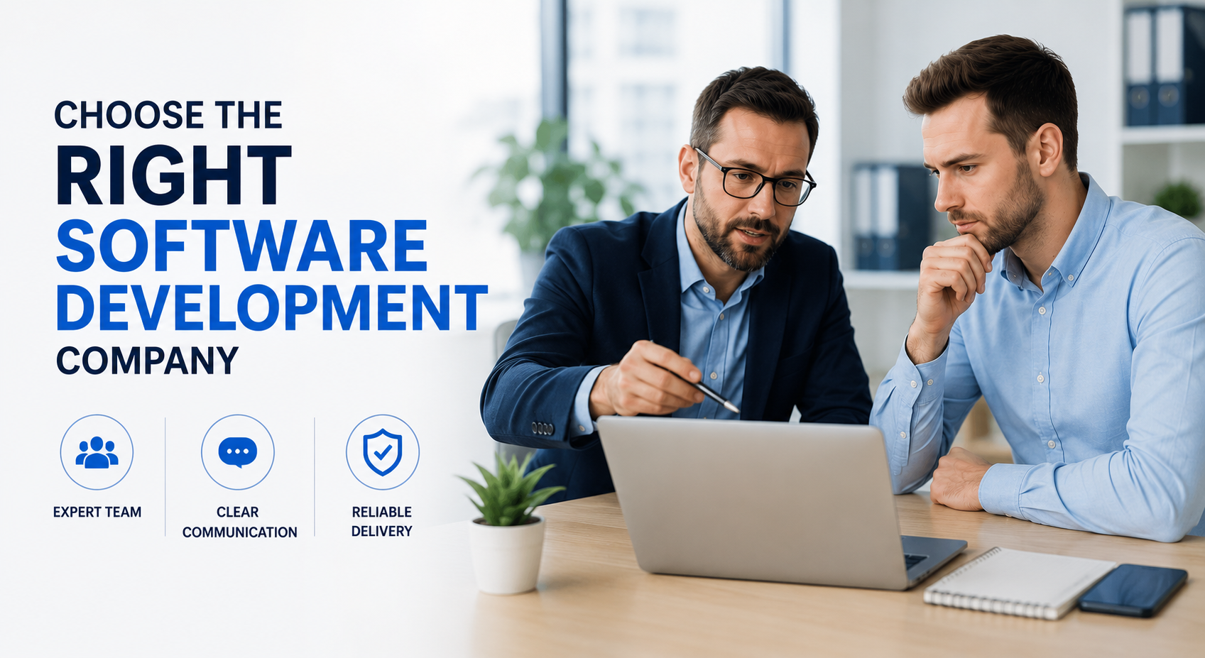Business team evaluating and comparing custom software development companies during a vendor selection meeting