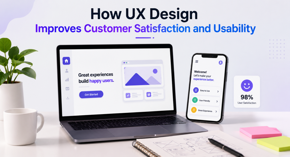UX design improving customer satisfaction and usability through intuitive website and mobile app interfaces.