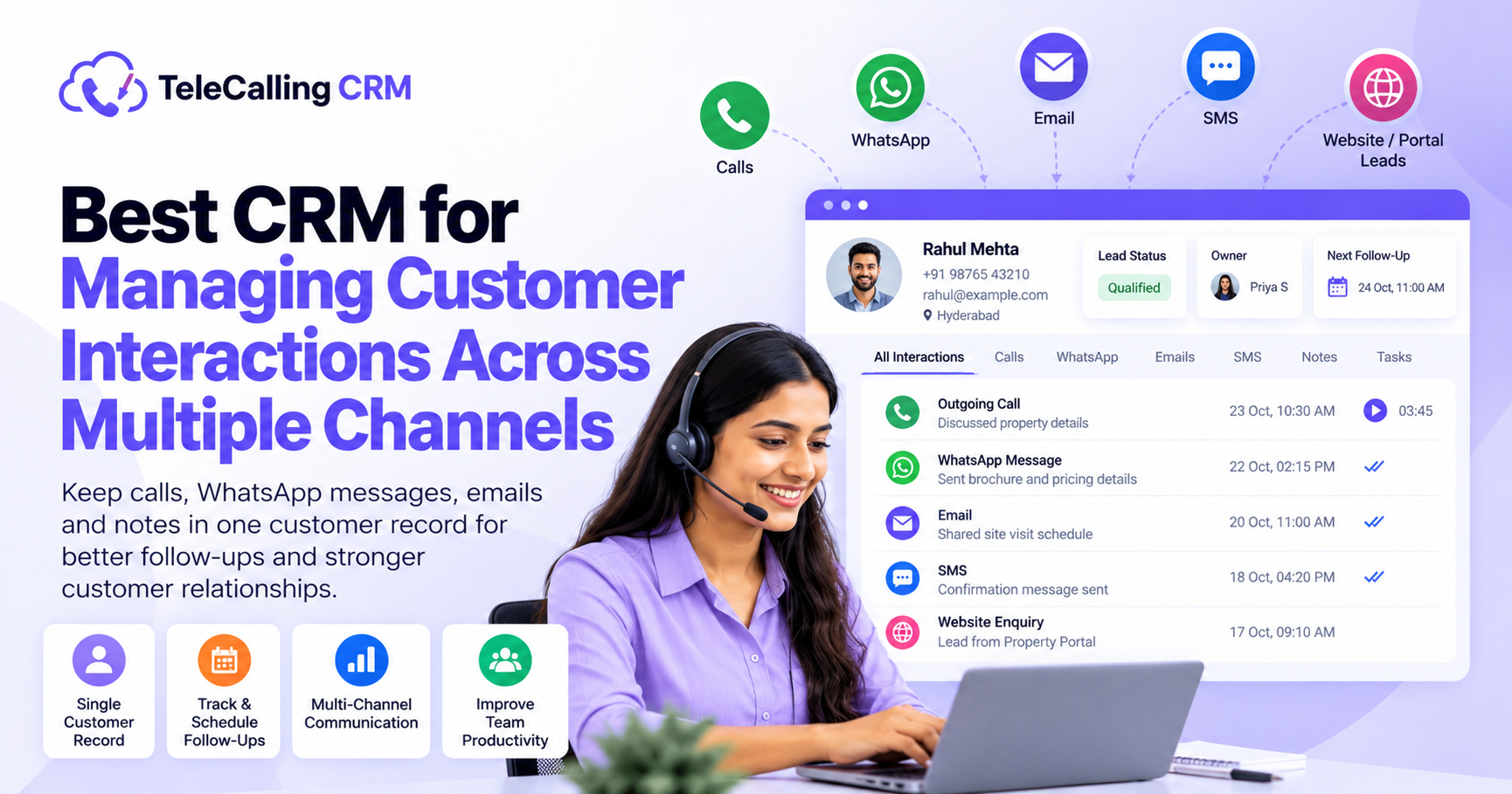 Best CRM for managing customer interactions across multiple channels, including calls, WhatsApp, SMS, email, and website leads.