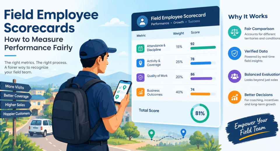 Field employee scorecard for measuring field team performance fairly